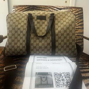 Gucci GG Supreme Canvas Duffle Bag with Strap | Authenticated